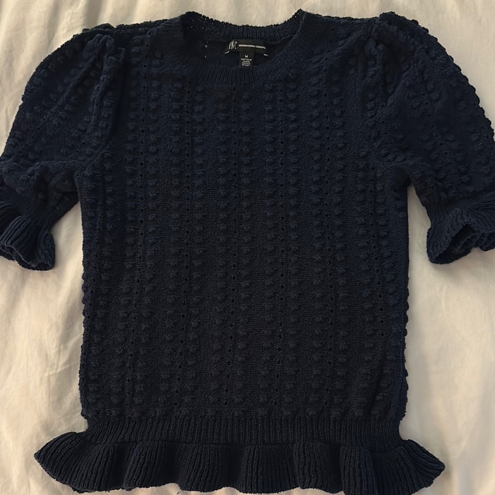 INC Navy Textured Knit Sweater